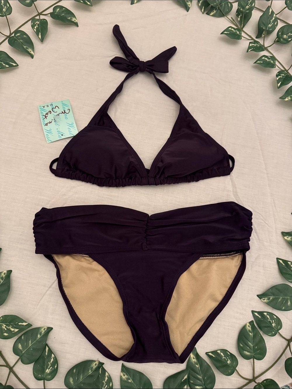 Halter Triangle Bikini Set in Deep Plum
